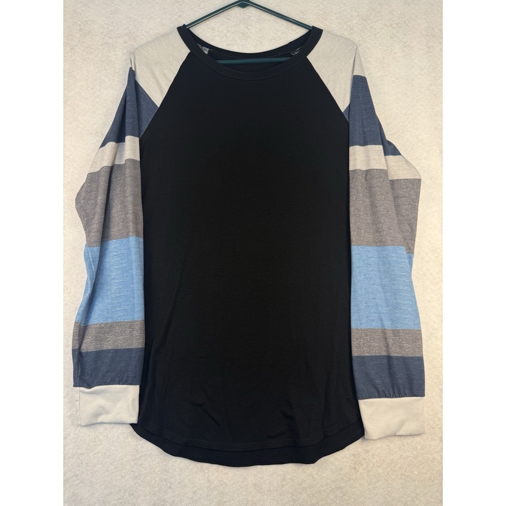 Women's Colorblock Raglan Top Black Multicolor Long Sleeve Stretch Size L